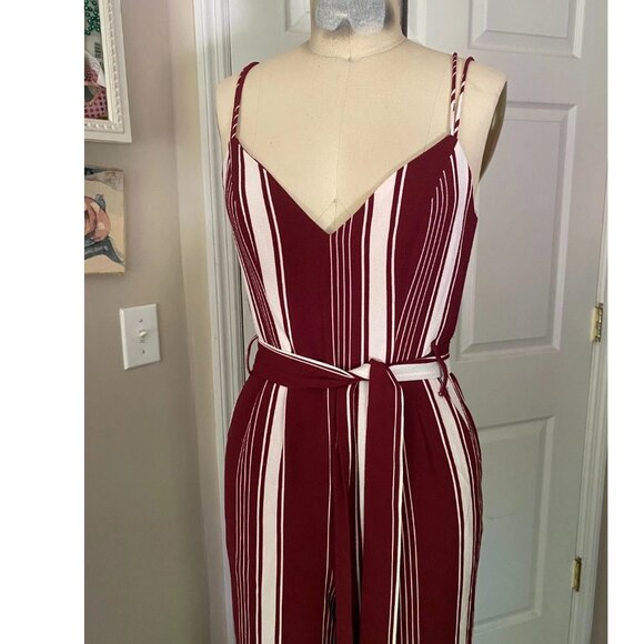 LOVERS + FRIENDS "Charisma" Red Striped Belted wide leg JUMPSUIT Romper *SMALL* - Picture 3 of 9